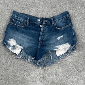 We The Free Blue Jean Shorts Distressed High-Waisted